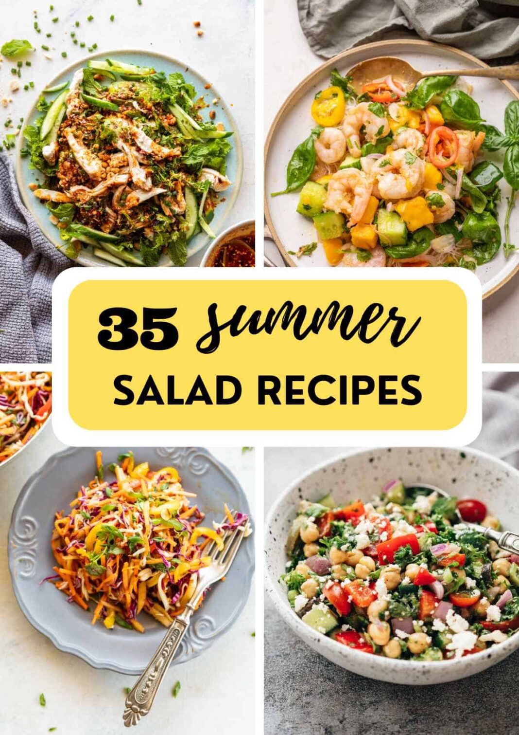 a picture collage of 4 summer salad recipes with text overlay
