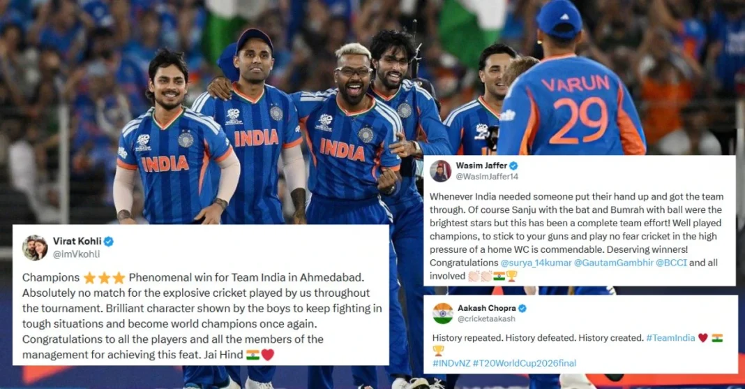 Fans erupt in celebration as India defends T20 World Cup 2026 crown against New Zealand in Ahmedabad