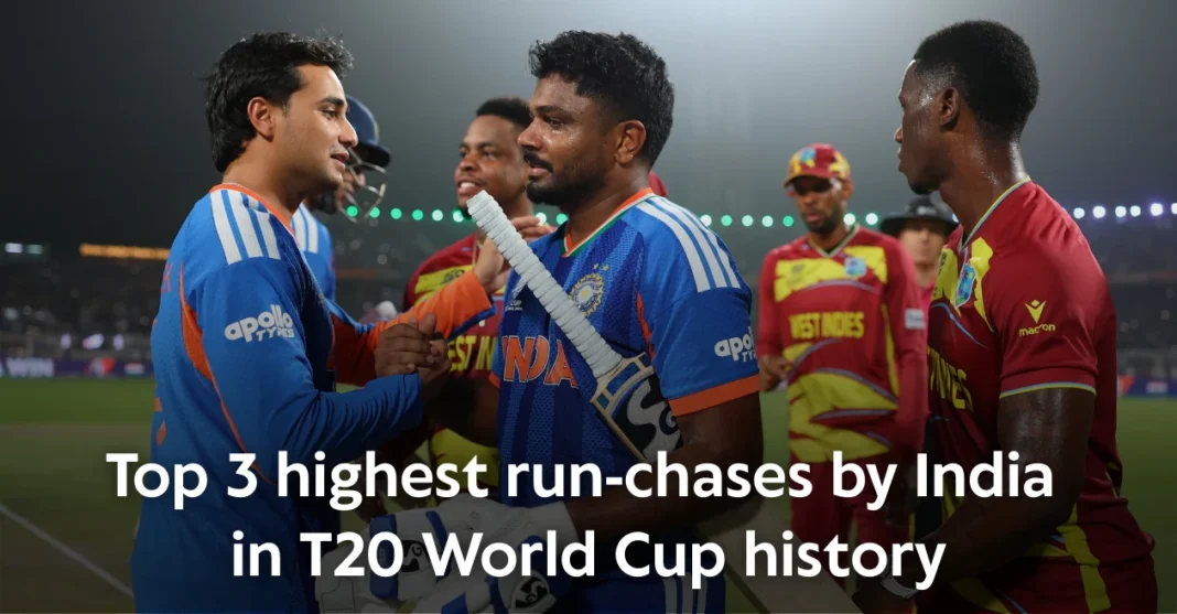 Top 3 highest run-chases by India in T20 World Cup history Top 3 highest run-chases by India in T20 World Cup history