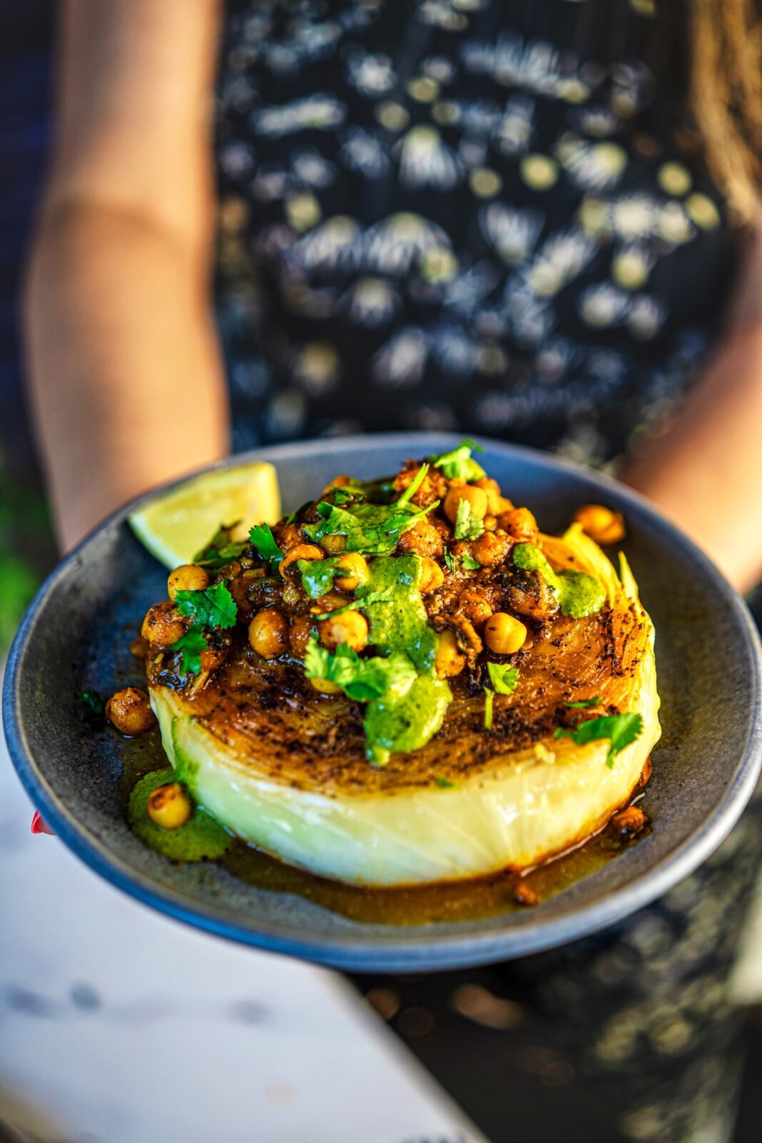 Crispy Roasted Cabbage Steaks with Chickpeas and Tahini Sauce