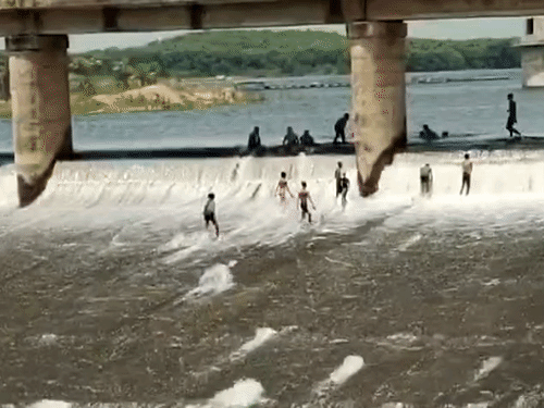 कोडरमा का पंचखेरो जलाशय लबालब, पानी का तेज ओवरफ्लो:लोग जान जोखिम में डाल नहा रहे, मछली पकड़ रहे; पुलिस करेगी कार्रवाई