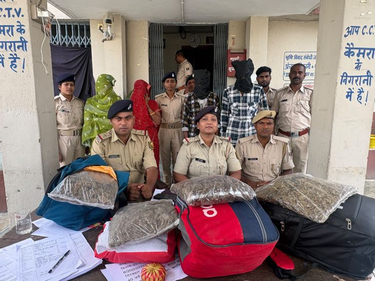 NH-27 पर सुपर हमसफर बस से 27KG गांजा मिला:मधुबनी में 2 महिलाओं समेत 4 तस्कर अरेस्ट, 27 पैकेट में छिपाकर रखा था गांजा